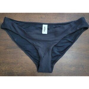 NWOT Milea 14 Mini Rib Mid Rise Bikini Swim Bottom Black 122552